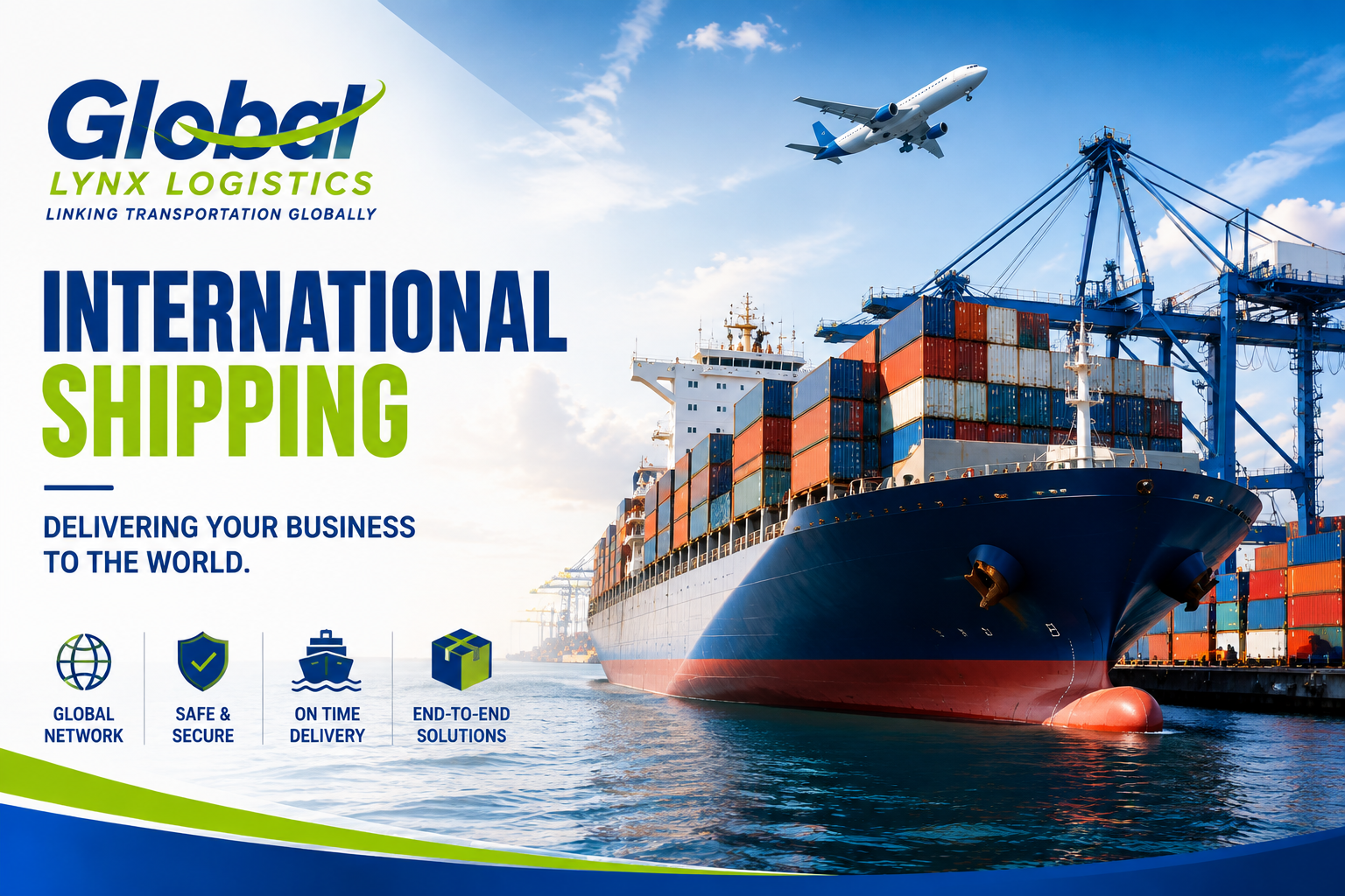 Global Lynx Logistics international shipping — container ship and cargo aircraft